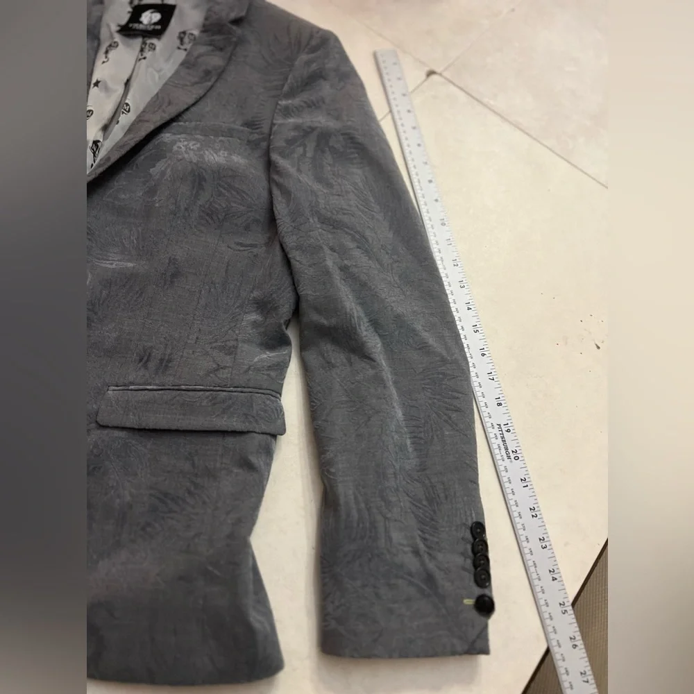 Twisted Tailor Stone Jacquard Wool Blend Blazer 40R Skull Lining Slim Fit
